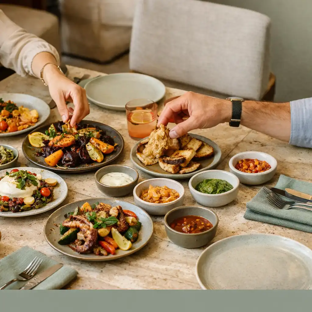 Dania do dzielenia na stole w eleganckiej restauracji FlavorAndDish w Warszawie